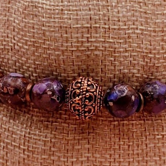 Purple Imperial Jasper, Morado Opal and Copper Beaded Bracelet - Picture 3 of 6